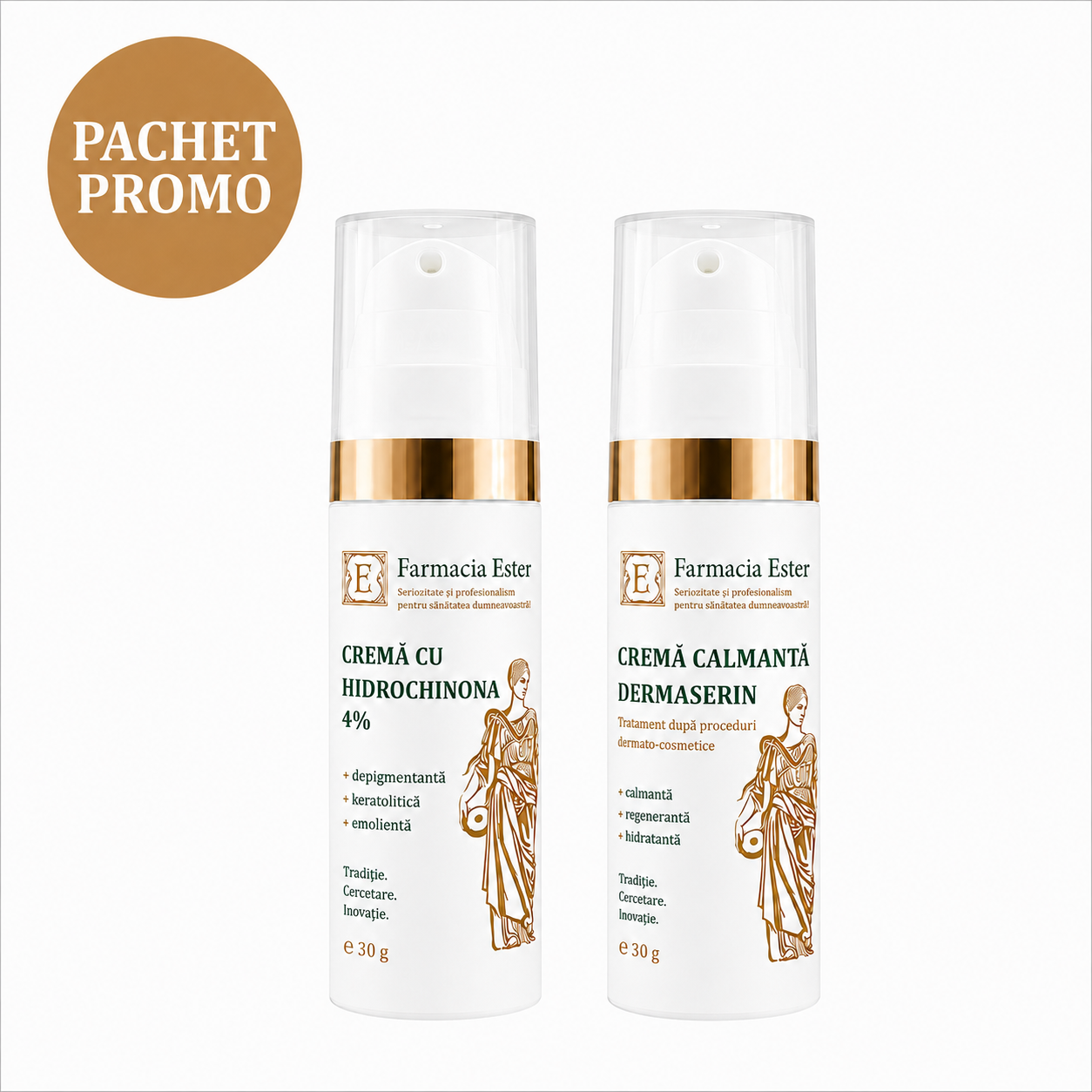 ChatGPT Image Jul 9, 2026, 11_15_18 PM Pachet Depigmentant — Cremă cu Hidrochinonă 4% + Cremă Calmantă DermaSerin - imagine 1