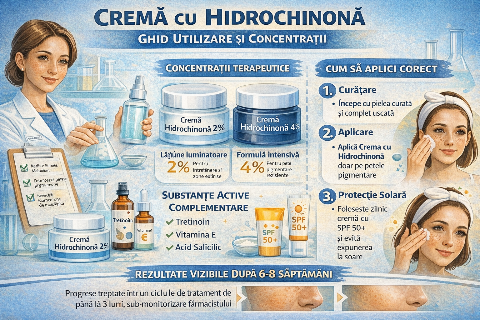 cremă cu hidrochinonă — precauții de utilizare și protecție solară obligatorie în tratamentul depigmentant