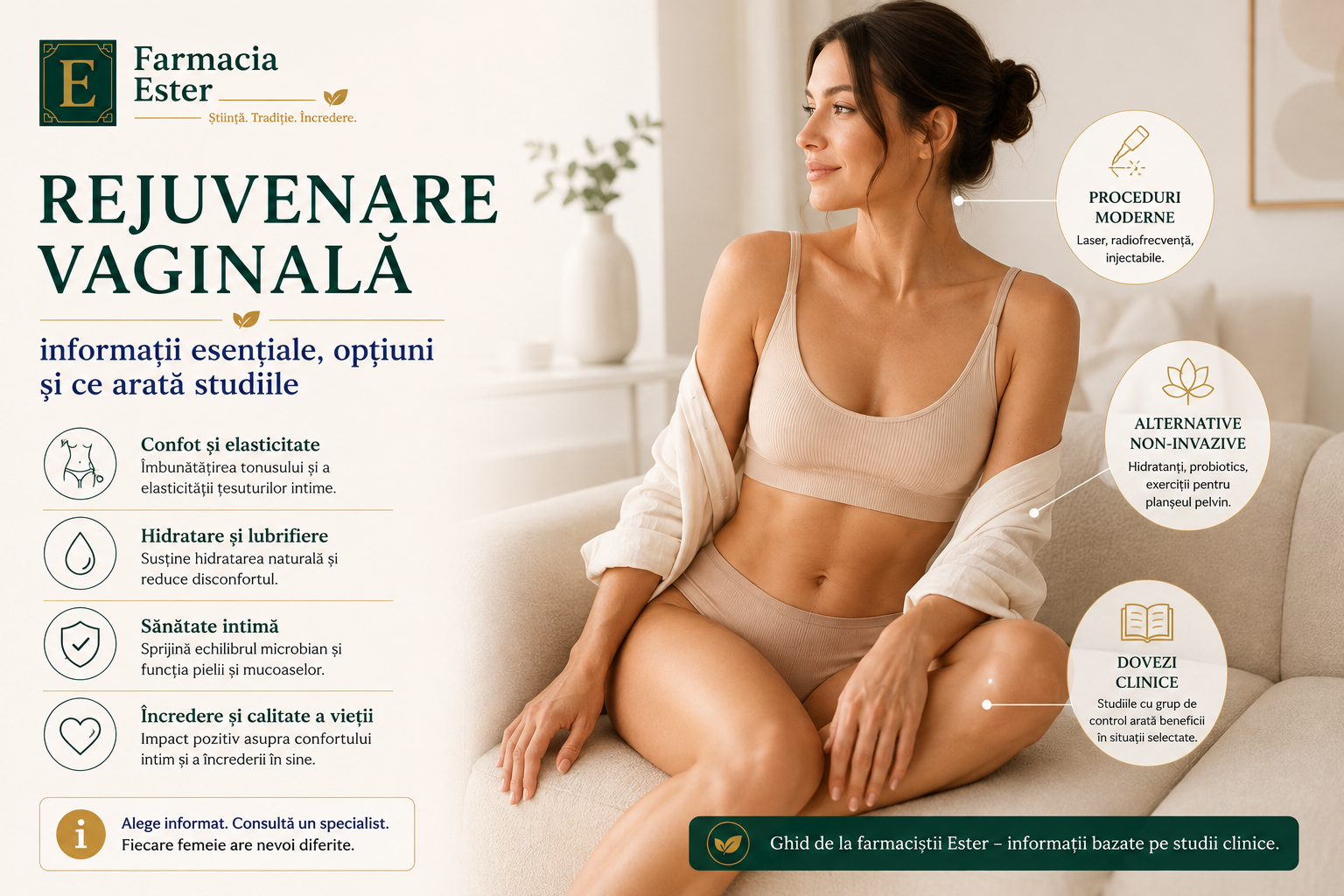 Rejuvenare vaginală: proceduri, dovezi și alternative non-invazive la Farmacia Ester