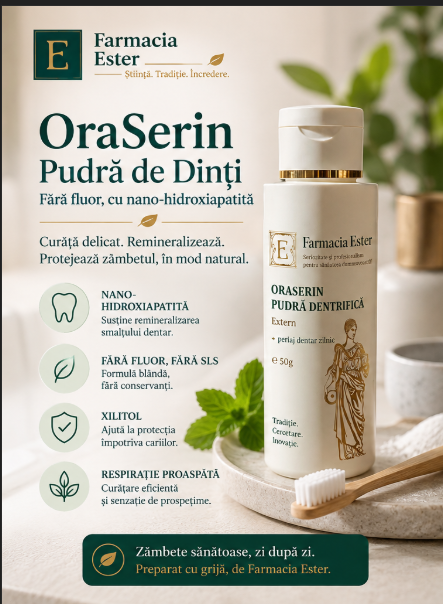 OraSerin - Pudră de Dinți cu Nano-Hidroxiapatită Fără Fluor OraSerin pudră de dinți cu nano-hidroxiapatită fără fluor - Farmacia Ester